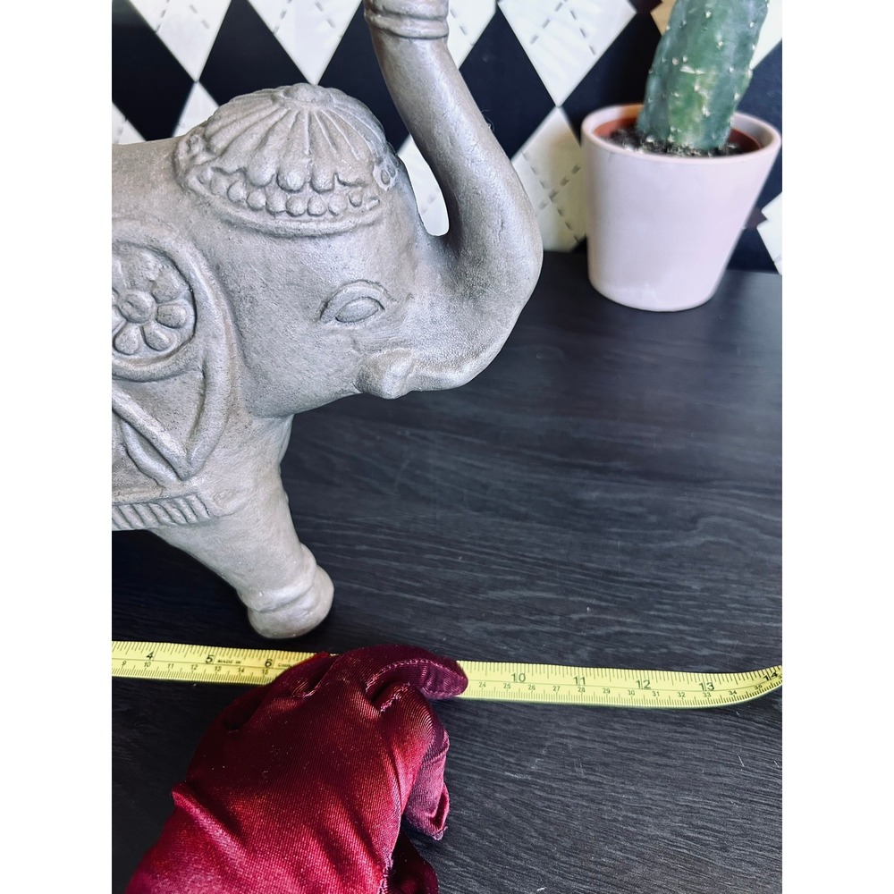 Vintage Gray Elephant Statue Trunk Up Good Luck Bohemian Decor 10"" - Picture 9 of 17